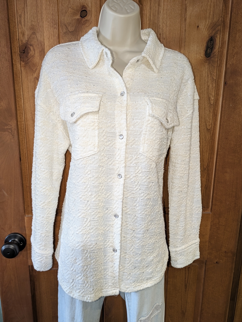 Rachel Zoe Cream Textured Button-Down Shirt Jacket *FLAWED*
